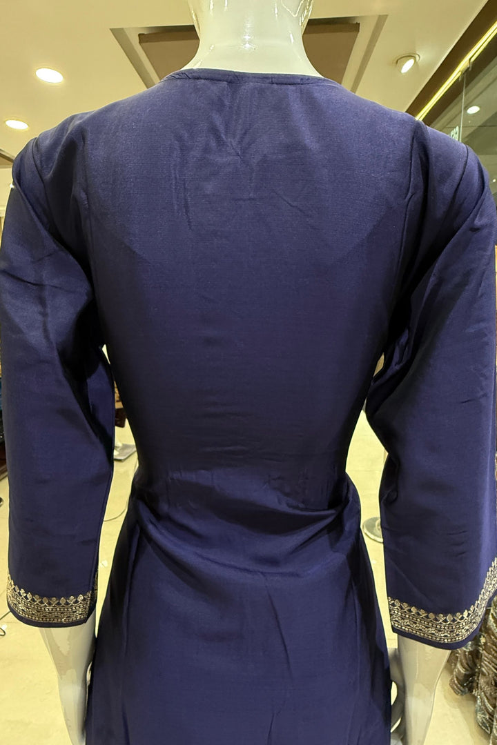 Royal Blue Banaras, Zardozi, Sequins, Beads and Zari work Straight Cut Salwar Suit