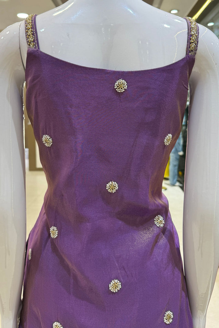 Purple Beads, Sequins and Zari work Palazzo Salwar Suit