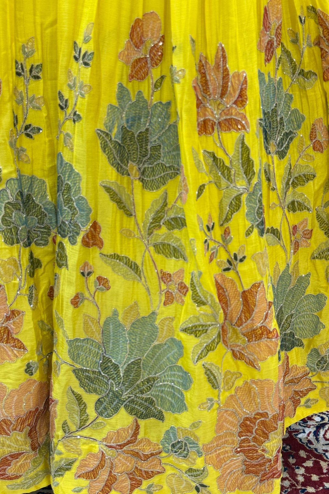 Yellow Multicolor Thread, Beads, Zari Thread and Sequins work Crop Top Lehenga