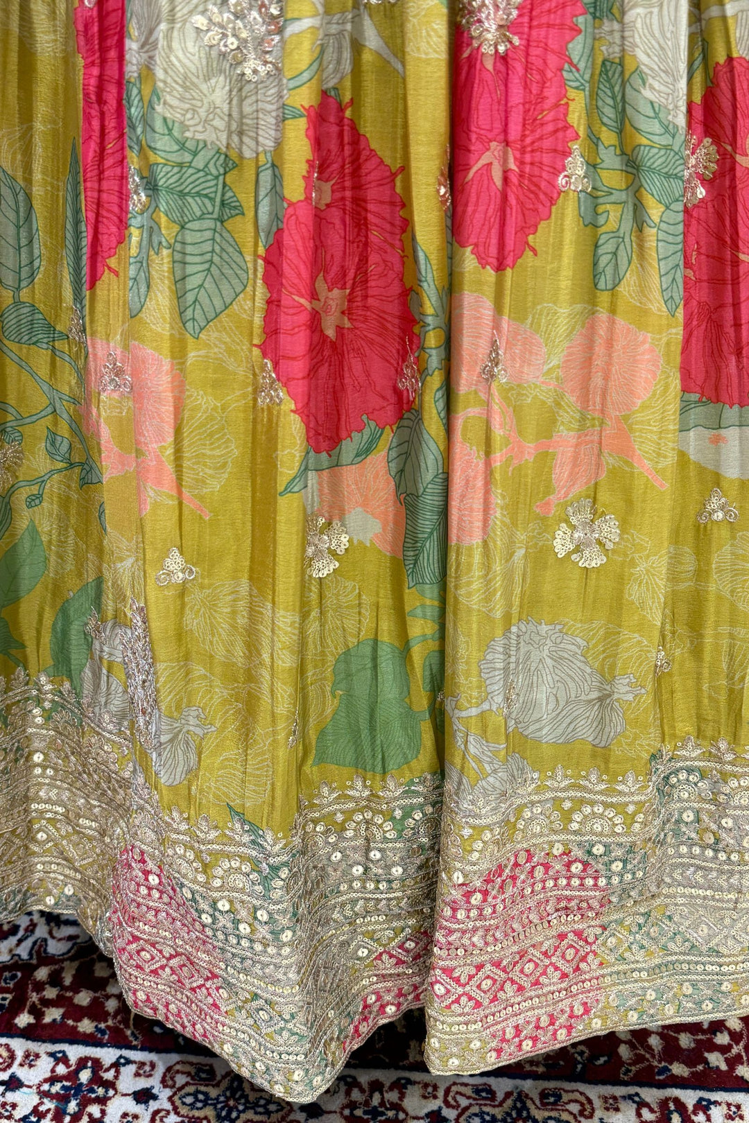 Liril Green Sequins and Zari work with Multicolor Digital Print Crop Top Lehenga