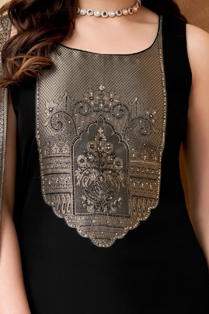 Black Zardozi, Sequins, Banaras and Beads work Straight Cut Salwar Suit