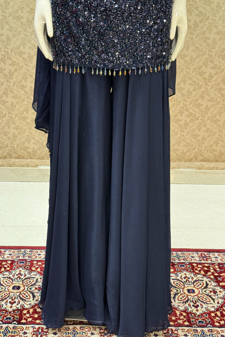 Navy Blue Beads and Sequins work Palazzo Salwar Suit