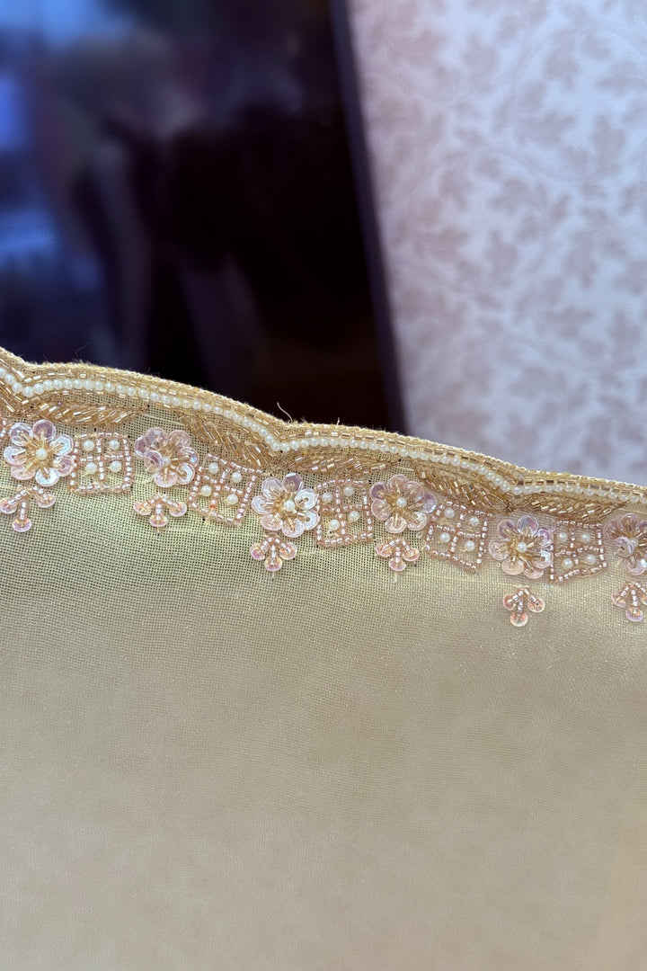 Gold Beads, Sequins, Zari and Pearls work Saree