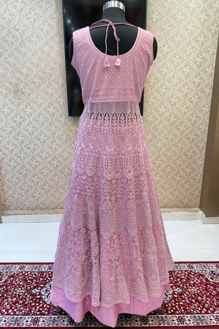 Baby Pink Zari Thread and Stone work Mastani Styled Long Top Lehenga