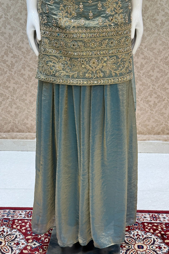 Sea Blue Stone, Beads, Mirror and Zari Thread work Palazzo Salwar Suit