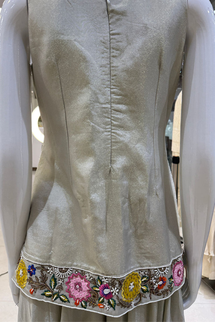 Designer Palazzo Set with Multicolor Embroidery, Beads, Zari, Sequins and Pearl Work
