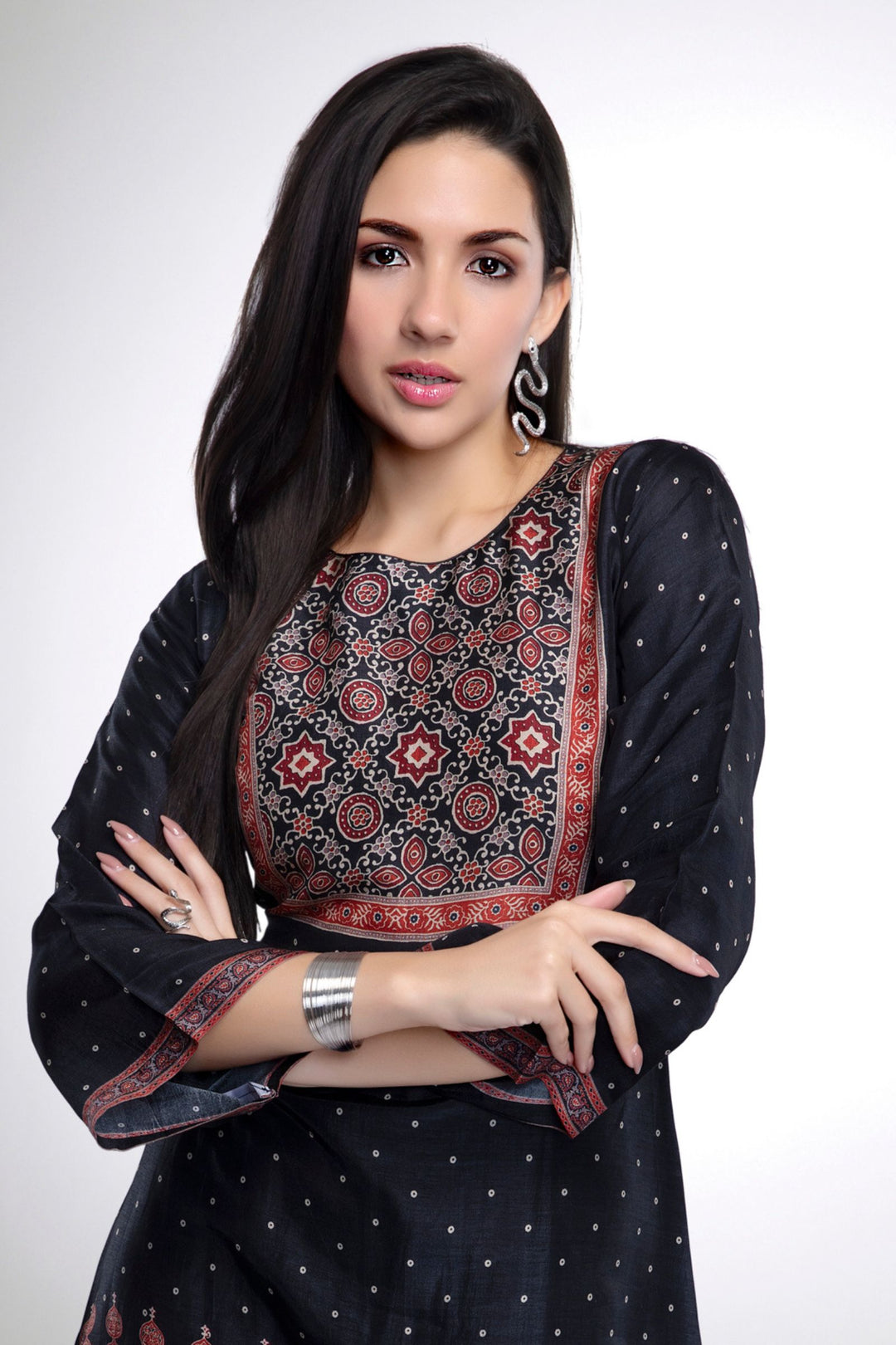 Black with Multicolor Digital Print Short Kurti