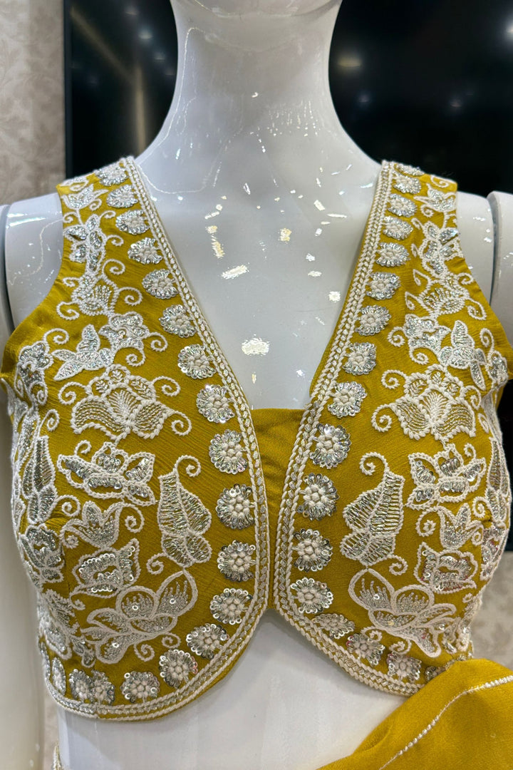 Liril Green Saree with Thread and Sequins work Embellishments