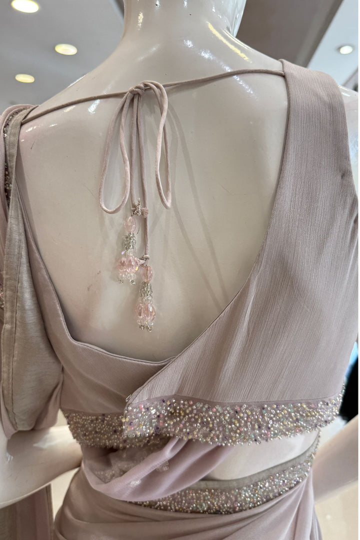 Light Grey Sequins and Beads work Saree