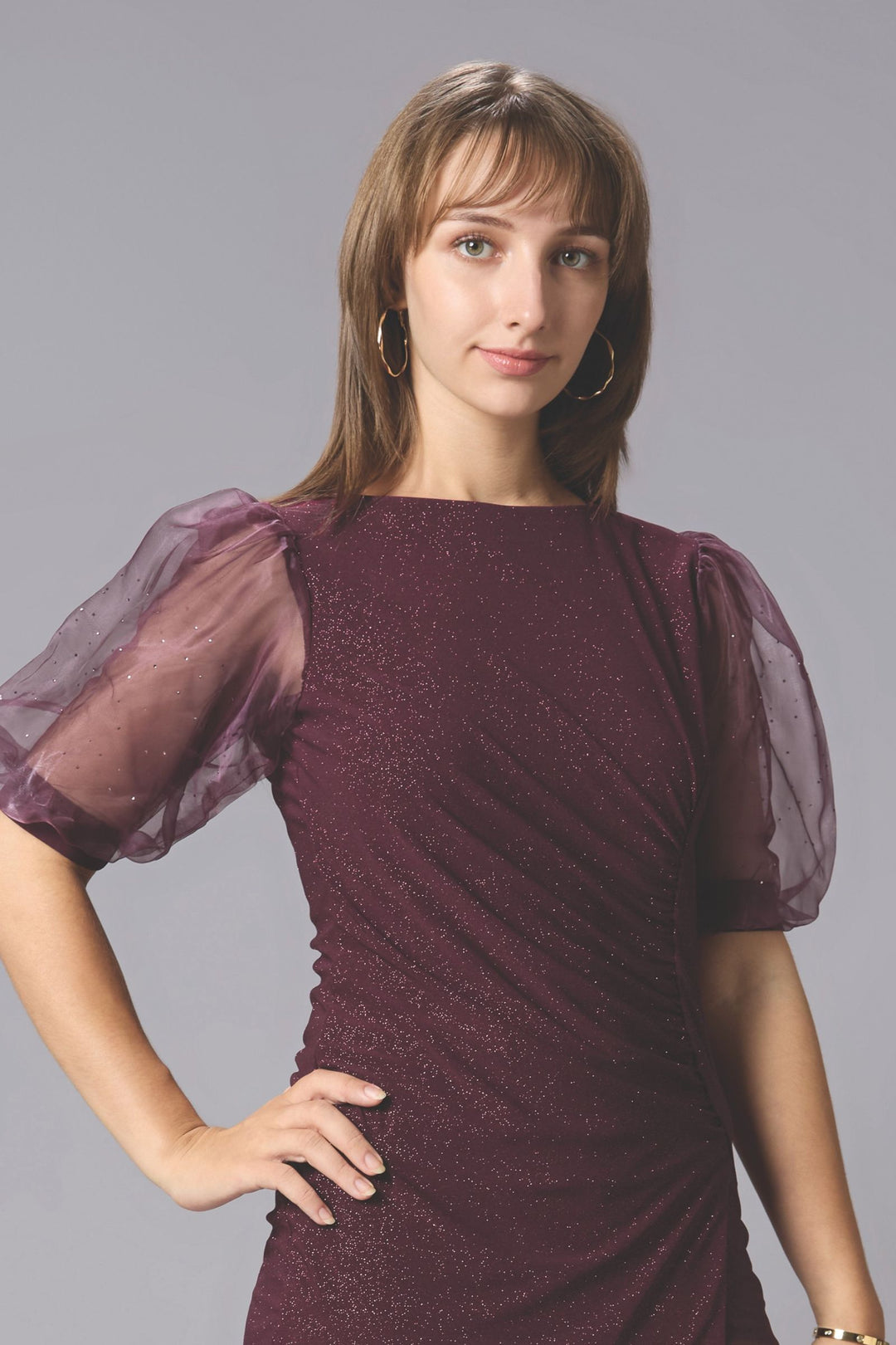 Maroon Glitter work Short Frock for Girls