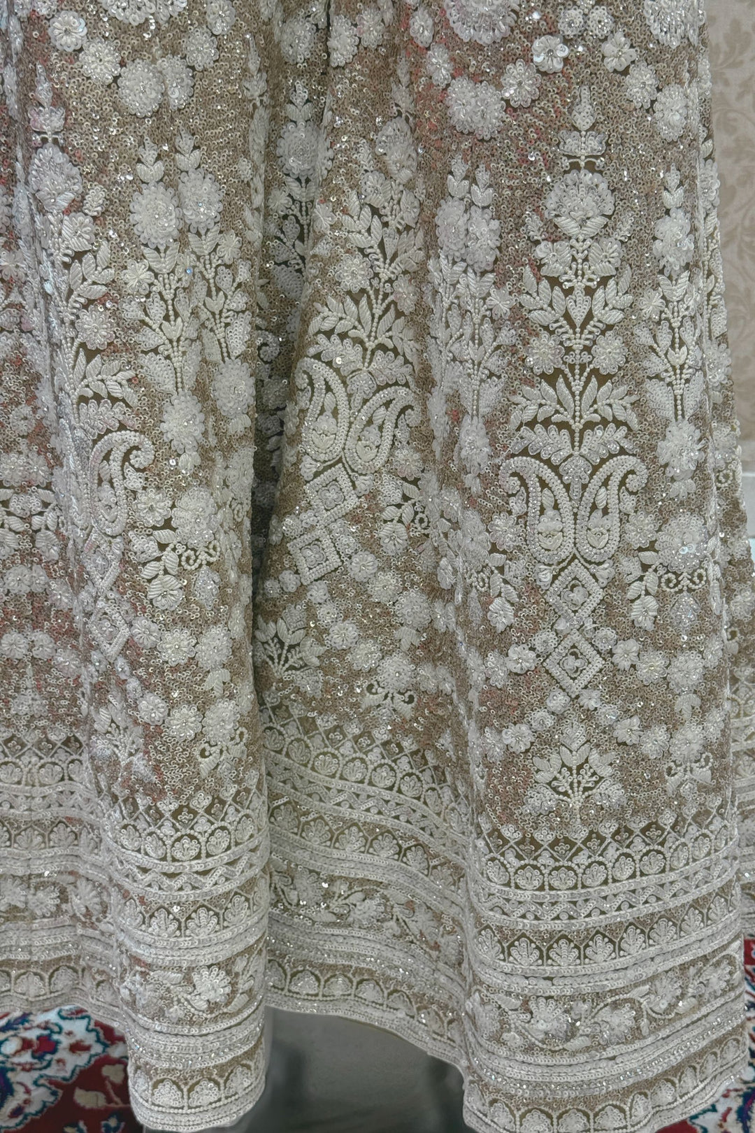 Beige Sequins, Stone and Thread work Crop Top with Palazzo Pant