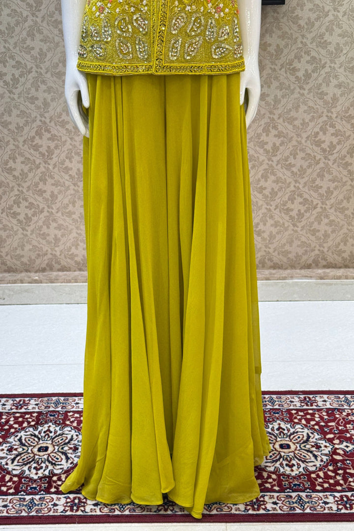 Liril Green Beads, Zari, Sequins, Stone and Embroidery work High Slit Palazzo Set