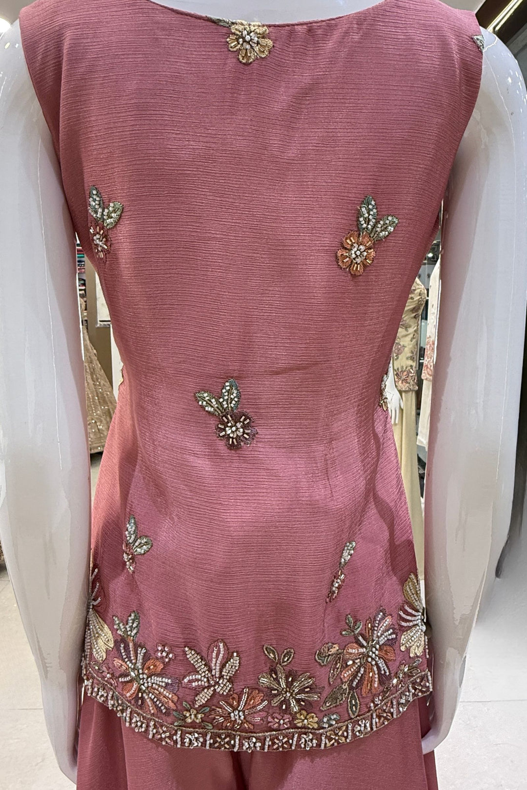 Onion Pink Palazzo Set Featuring All-Over Multicolor Embroidery, Beads, Sequins and Zari