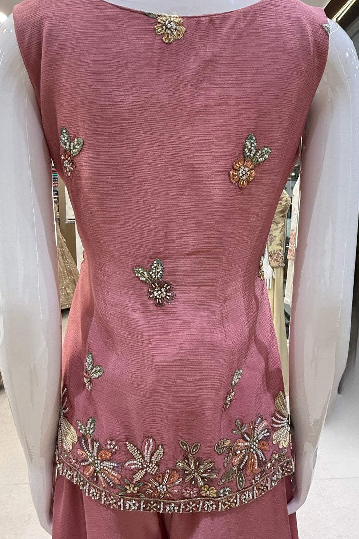 Onion Pink Palazzo Set Featuring All-Over Multicolor Embroidery, Beads, Sequins and Zari