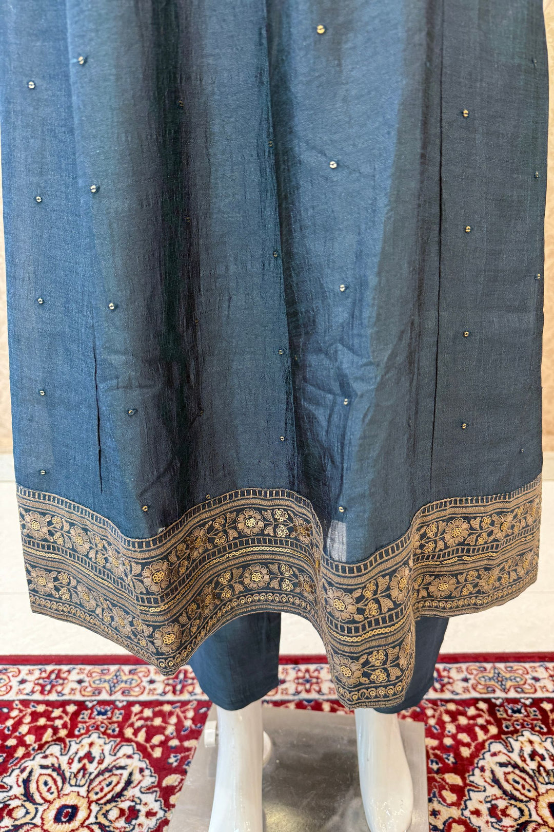 Teal Blue Embroidery and Sequins work A-line Cut Salwar Suit