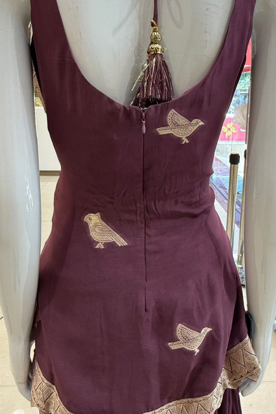 Light Wine Banaras, Stone, Zardozi and Beads work Palazzo Salwar Suit
