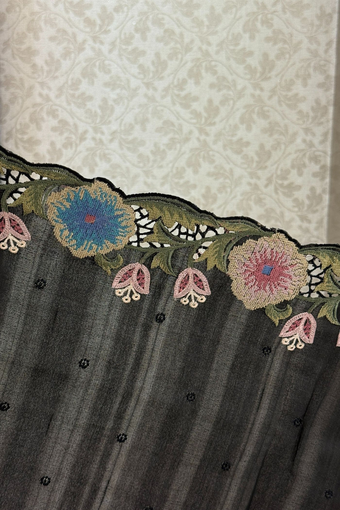 Black Multicolor Embroidery work Saree