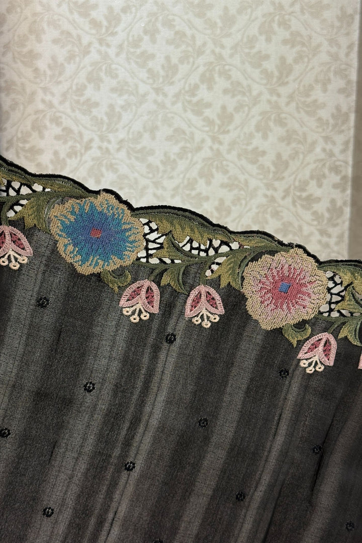 Black Multicolor Embroidery work Saree