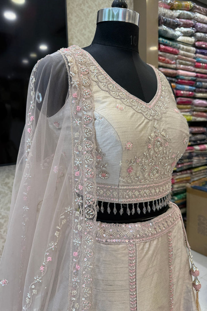 Beige Designer Bridal Lehenga Intricate Zari, Sequins and Beads work