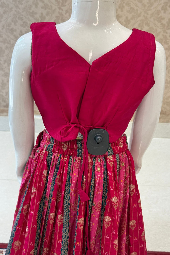 Rani Pink Mirror, Zardozi, Zari, Beads and Banaras work Lehenga Choli for Girls