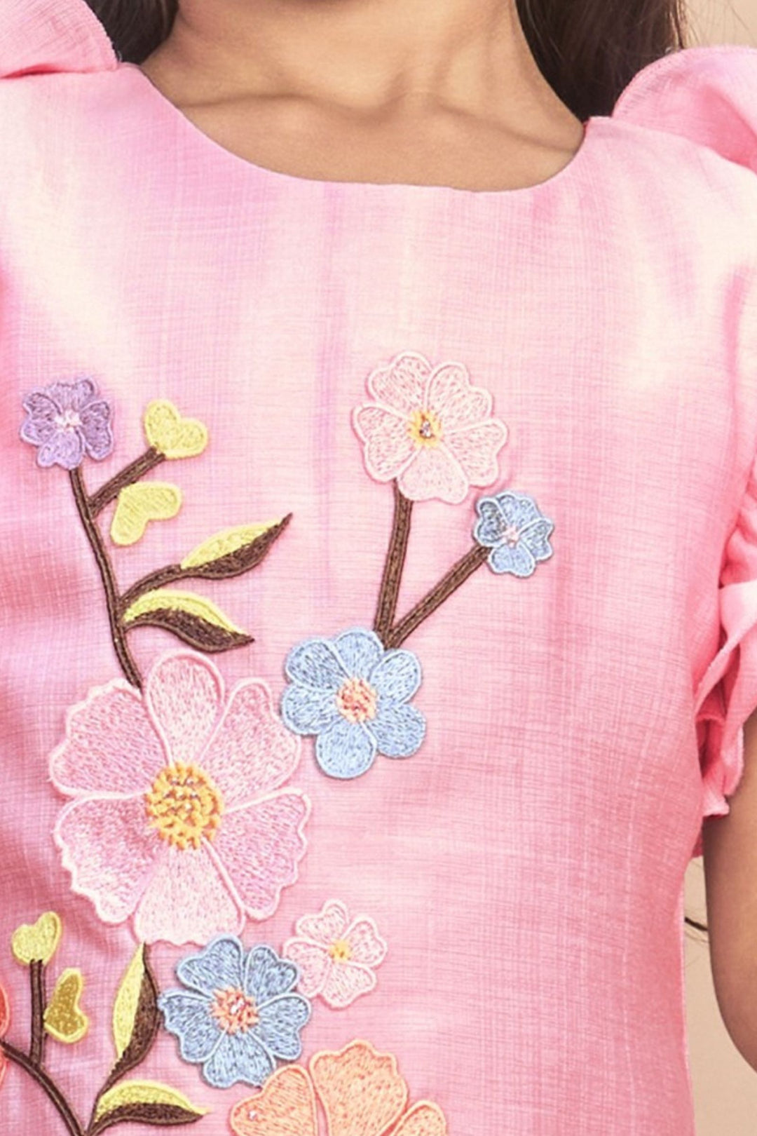 Baby Pink Thread work Short Frock for Girls
