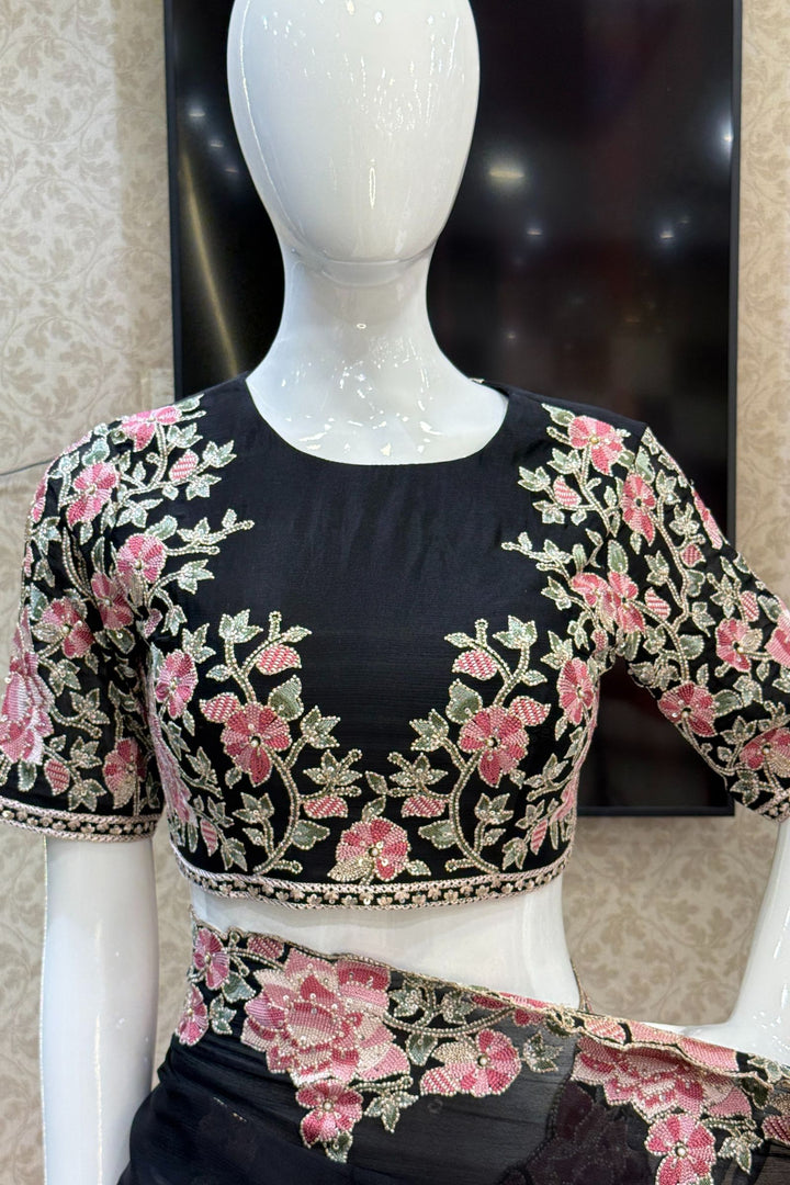 Black Embroidery, Sequins, Pearl and Zari work Saree