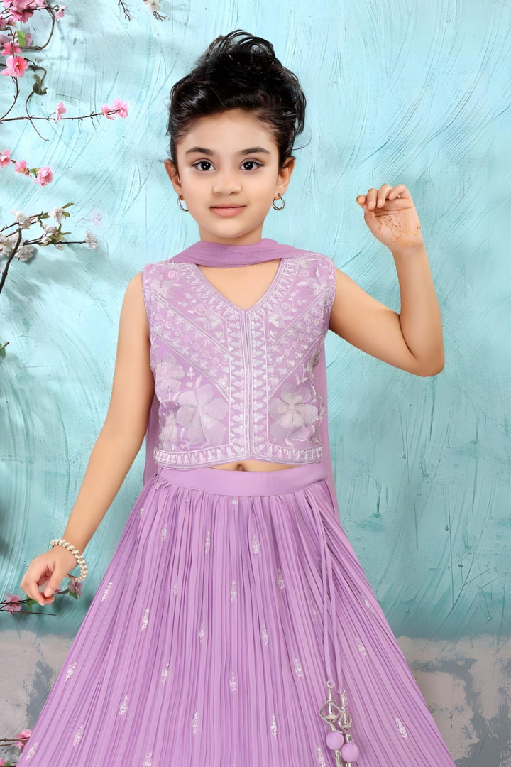 Lavender Thread, Sequins and Beads work Lehenga Choli for Girls