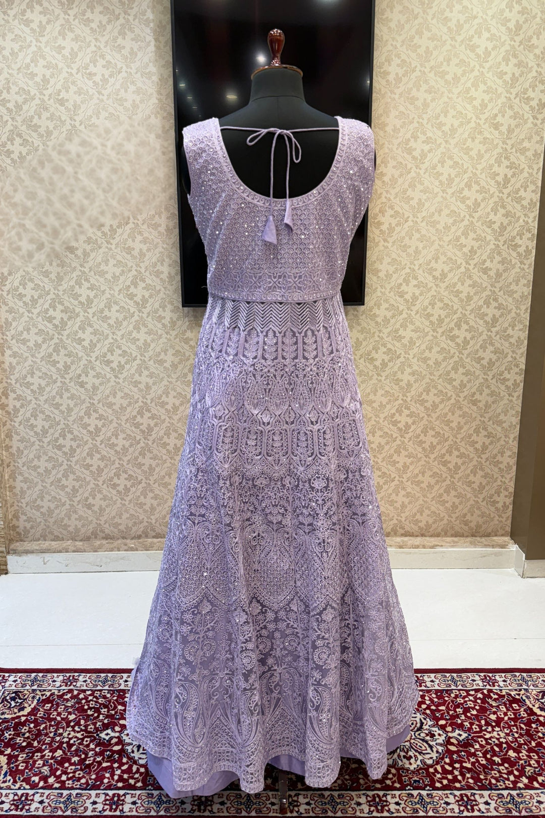 Lavender Zari Thread and Stone work Mastani Styled Long Top Lehenga