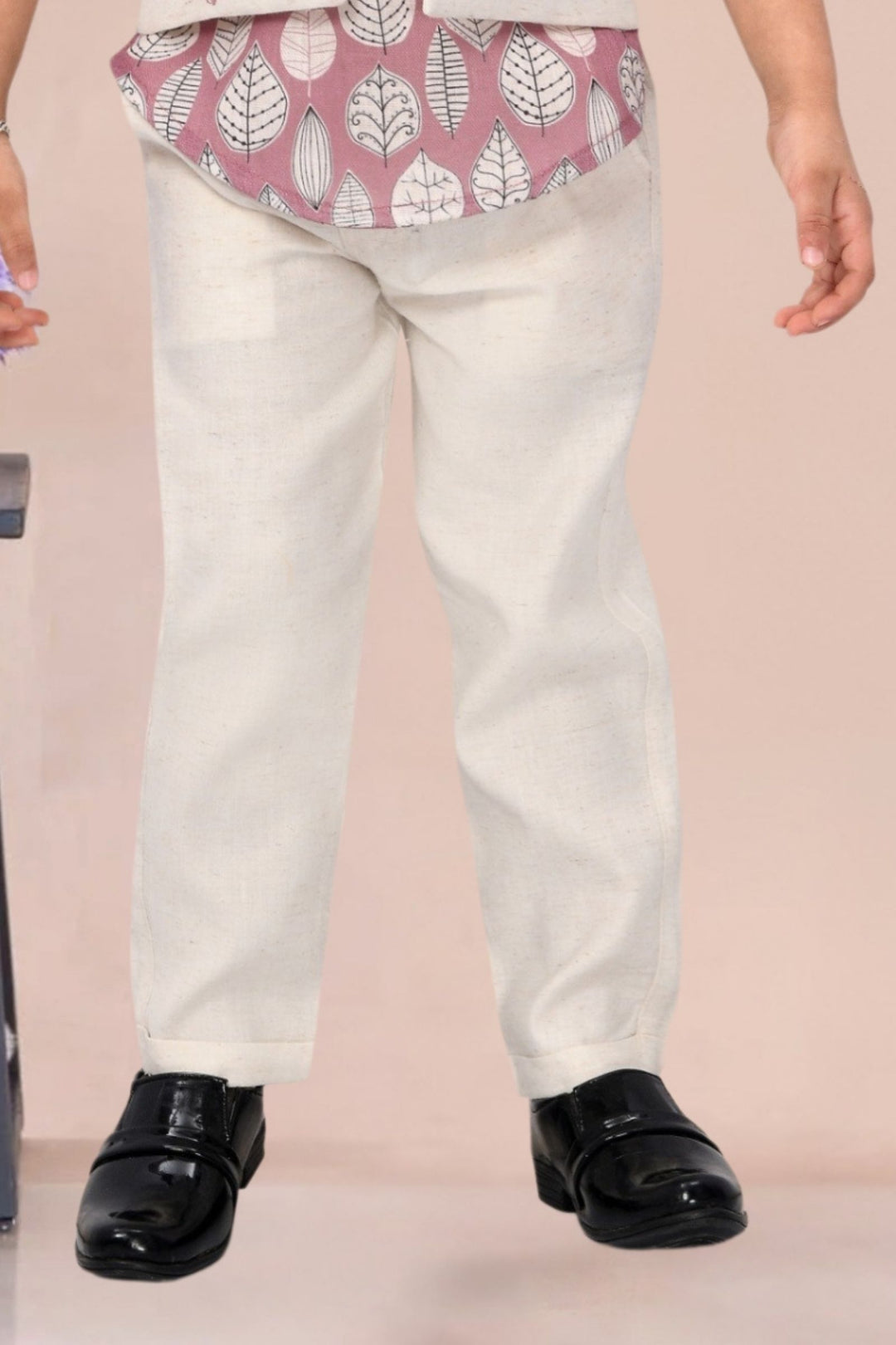 Onion Pink Printed Kurta with Half White Waistcoat for Boys