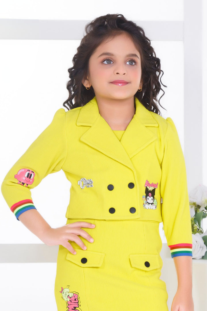 Yellow Jacket Styled Short Frock For Girls