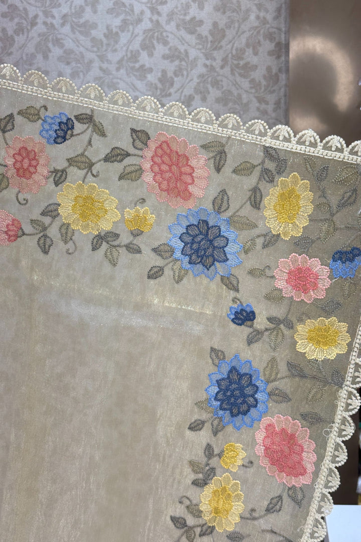 Yellow Multicolor Embroidery work Saree