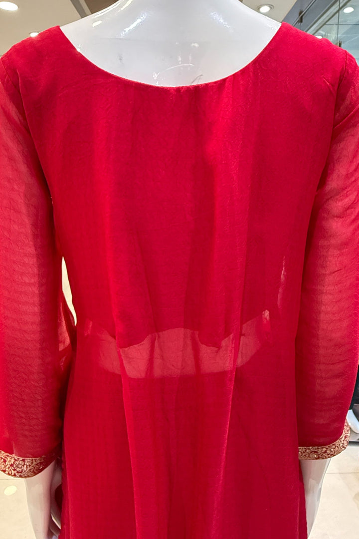 Rani Pink Banaras, Stone, Zardozi, SEquins, Beads and Zari work Straight Cut Salwar Suit