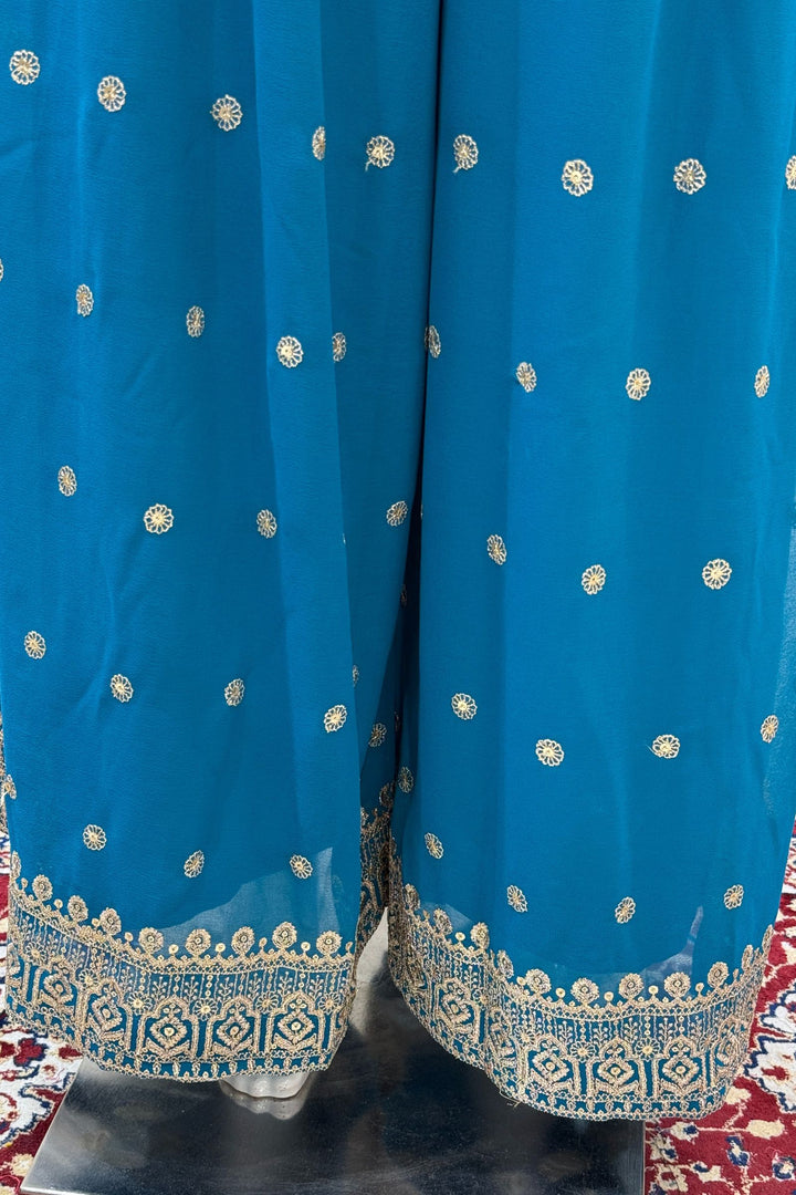 Rama Blue Silver Zari and Sequins work Palazzo Salwar Suit