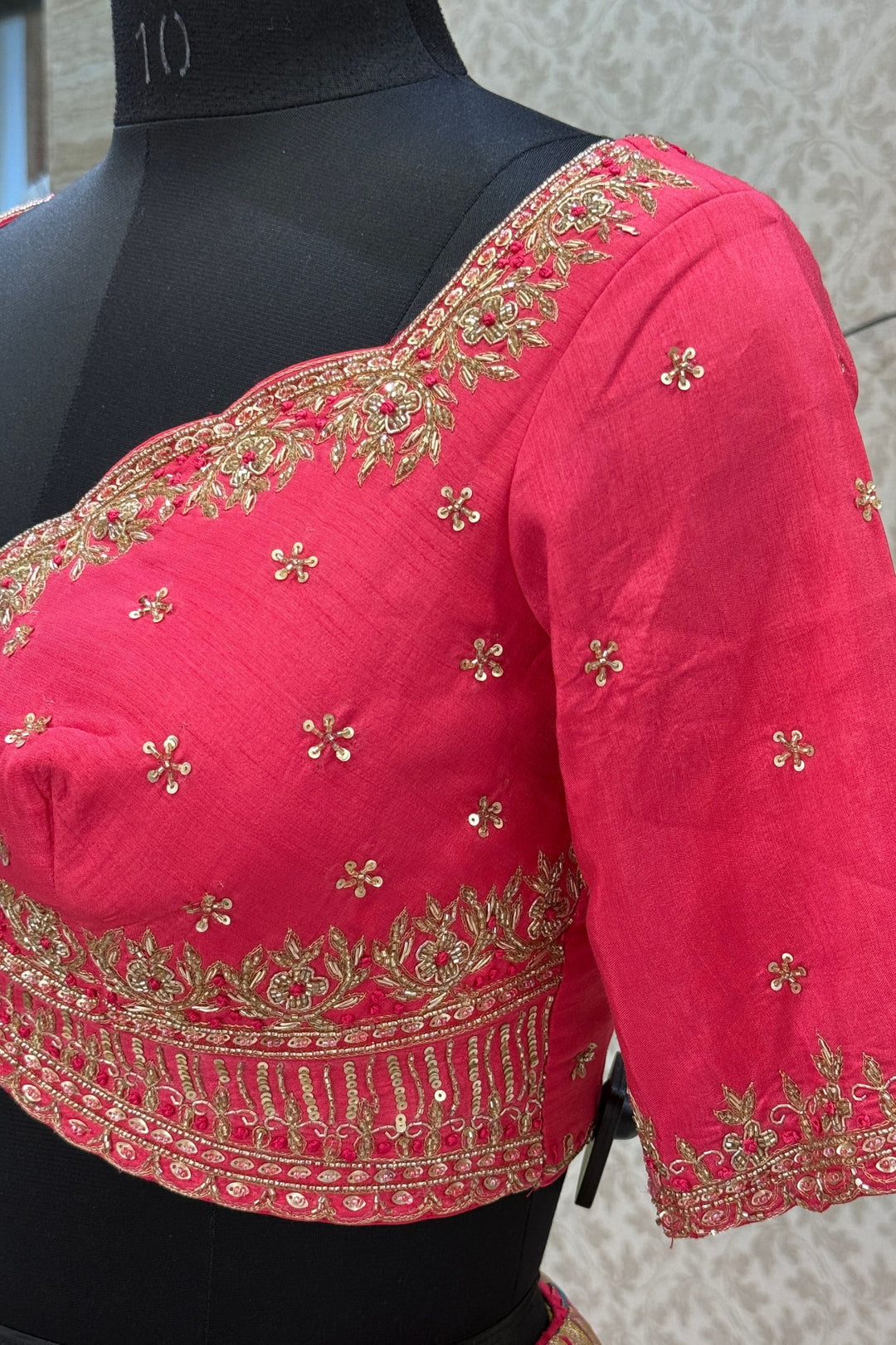 Designer Floral Banarasi Lehenga Set in Pink and Gold