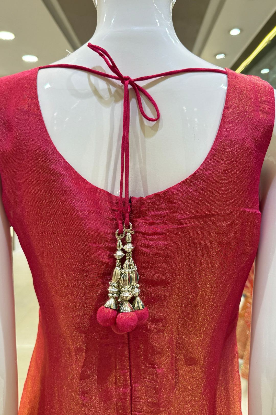 Rani Pink Beads, Zari, Stone and Sequins work Straight Cut Salwar Suit