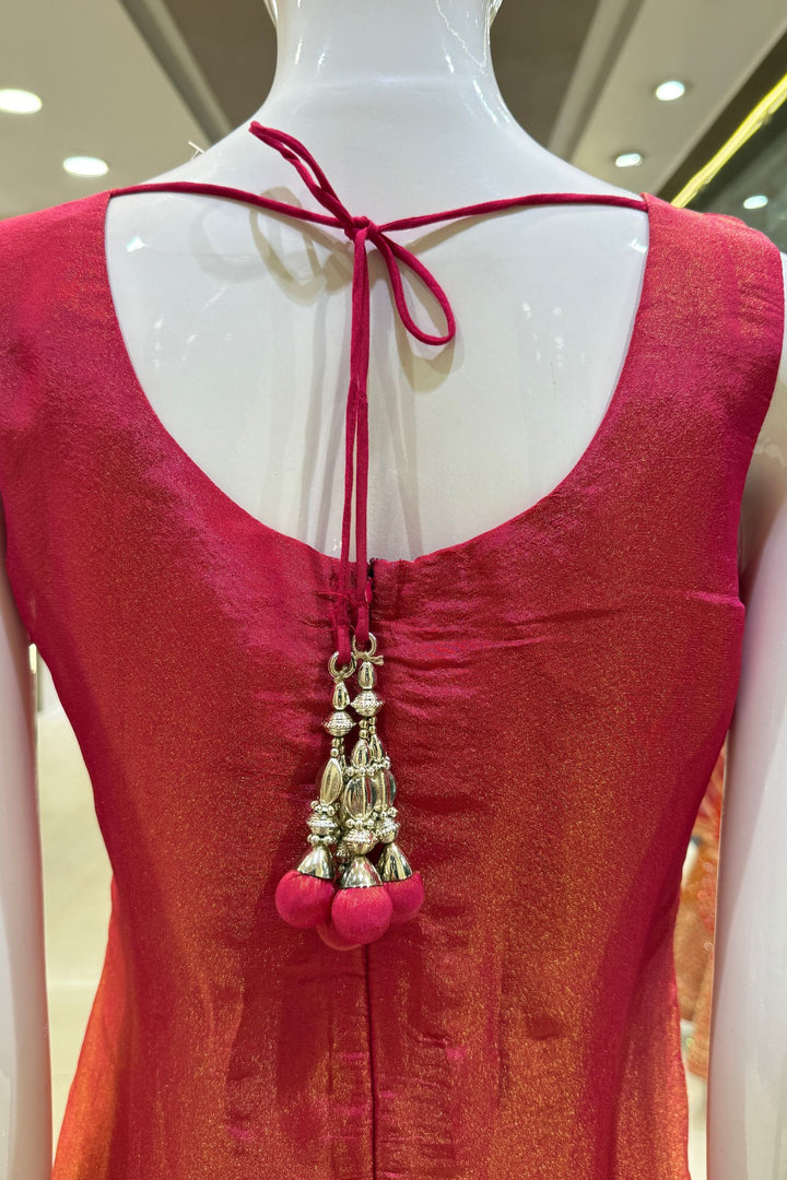 Rani Pink Beads, Zari, Stone and Sequins work Straight Cut Salwar Suit