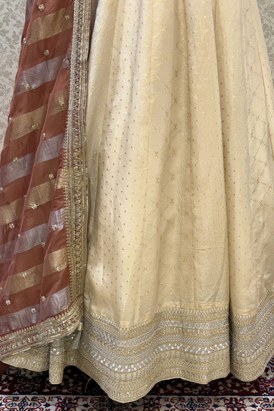 Beige Zari, Beads, Zardozi and Stone work Floor Length Anarkali Suit