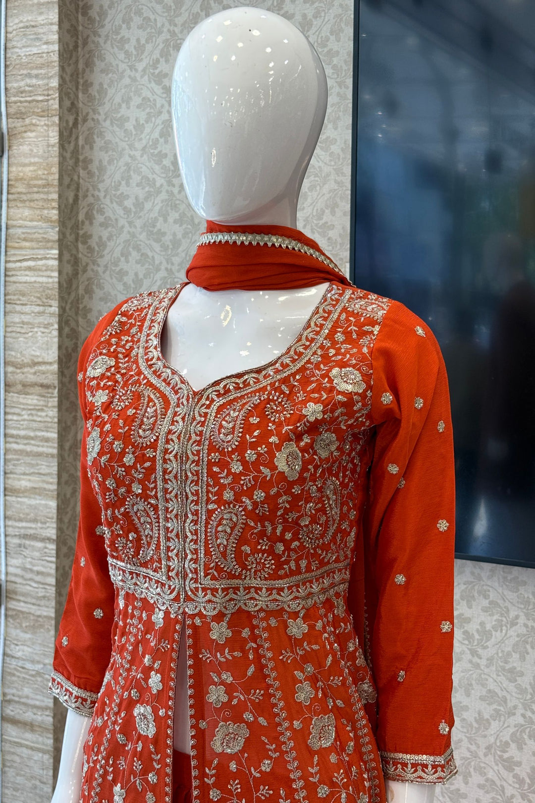 Orange Zari, Sequins and Beads work Mastani Styled Palazzo Suit