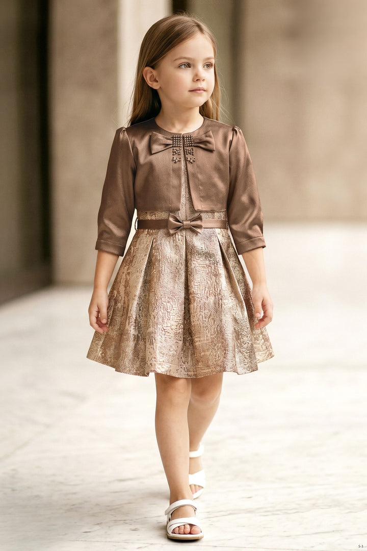 Brown Jacket Styled Short Frock For Girls