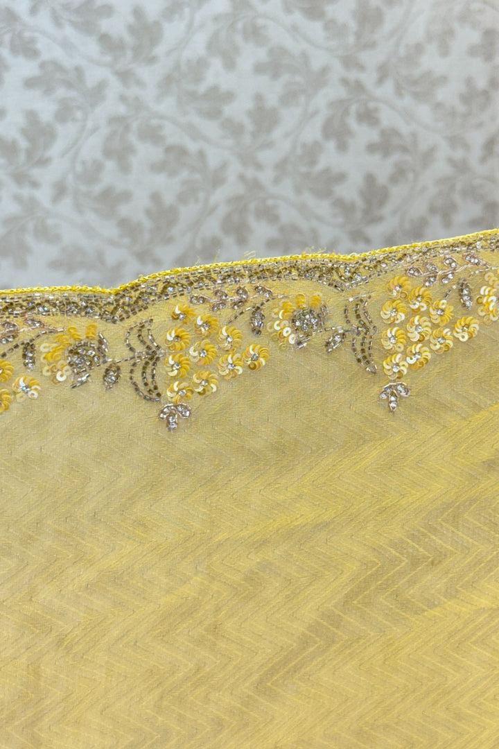 Yellow Beads, Stone, Zardozi, Sequins and Pearl work Saree