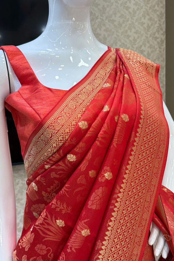 Orange Banaras Zari work Saree