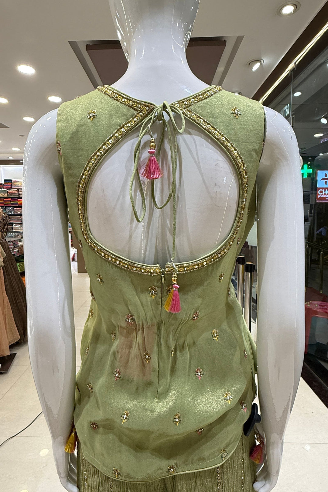 Pista Green Palazzo Salwar Suit with Beads, Sequins, Stone, Thread and Zardozi Detailing