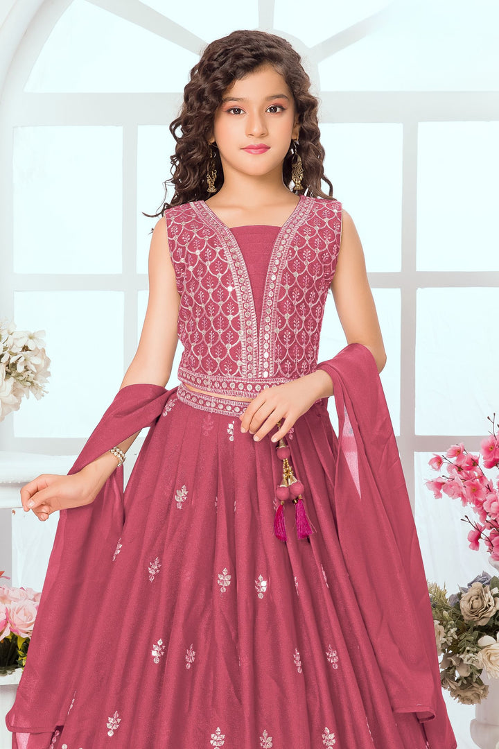 Gajri Pink Zari, Sequins and Multicolor Thread work Lehenga Choli for Girls