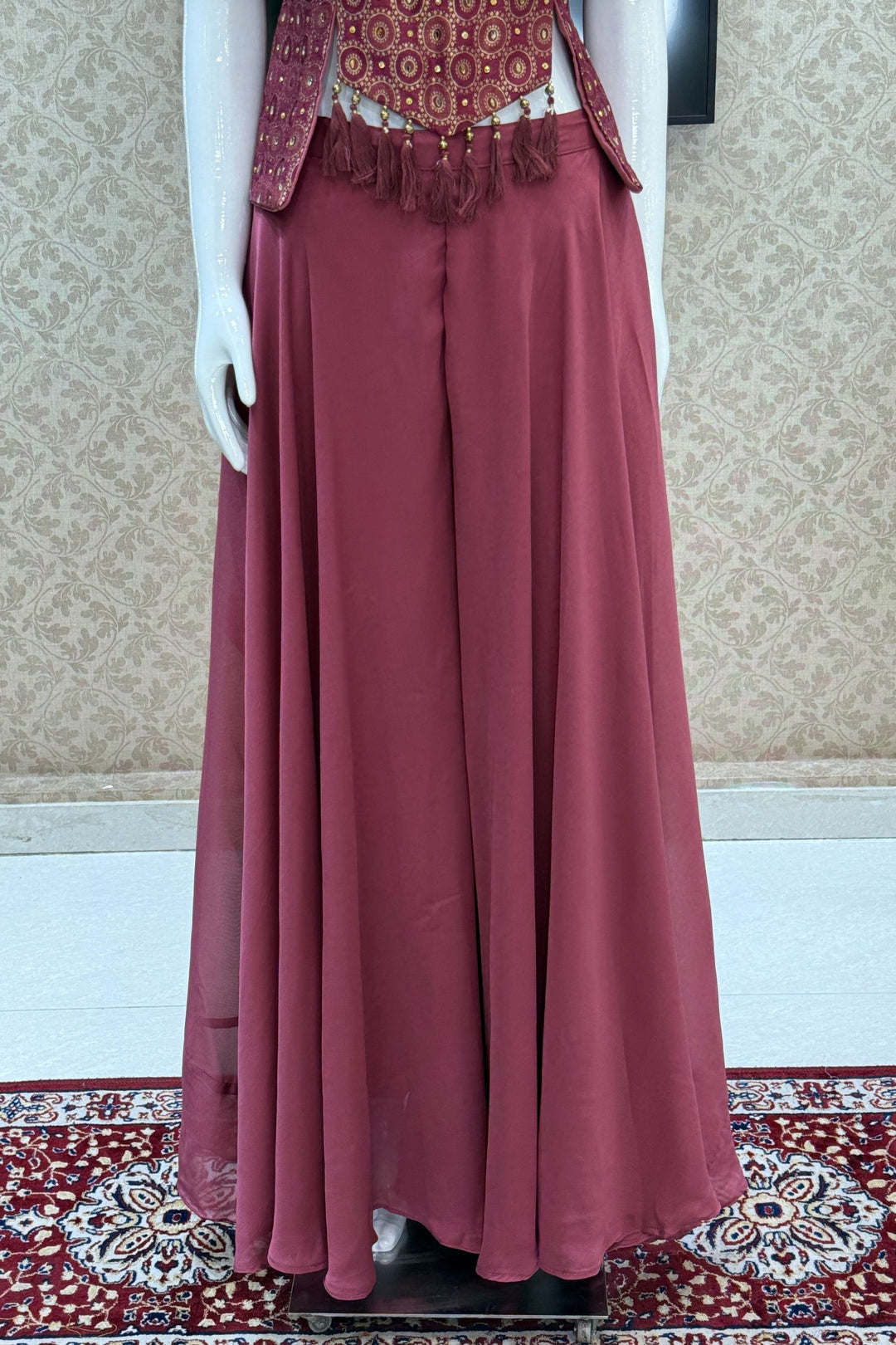 Magenta Stone, Mirror and Brocade work Palazzo Suit Set