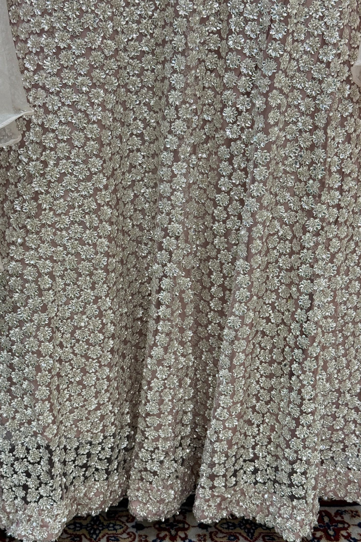 Pastel Peach Sequins and Beads work Fishcut Lehenga Set