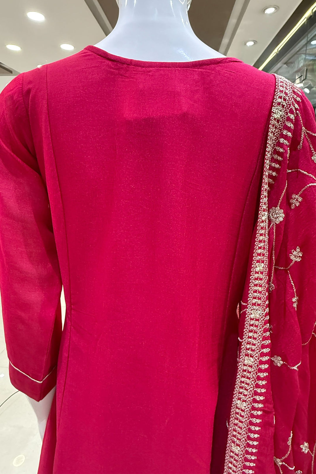 Rani Pink Beads, Pearl, Zardozi, Stone, Zari and Sequins work Aline Cut Salwar Suit