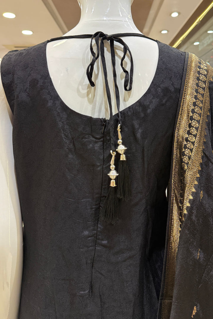 Black Banaras work V-Neck Straight Cut Salwar Suit