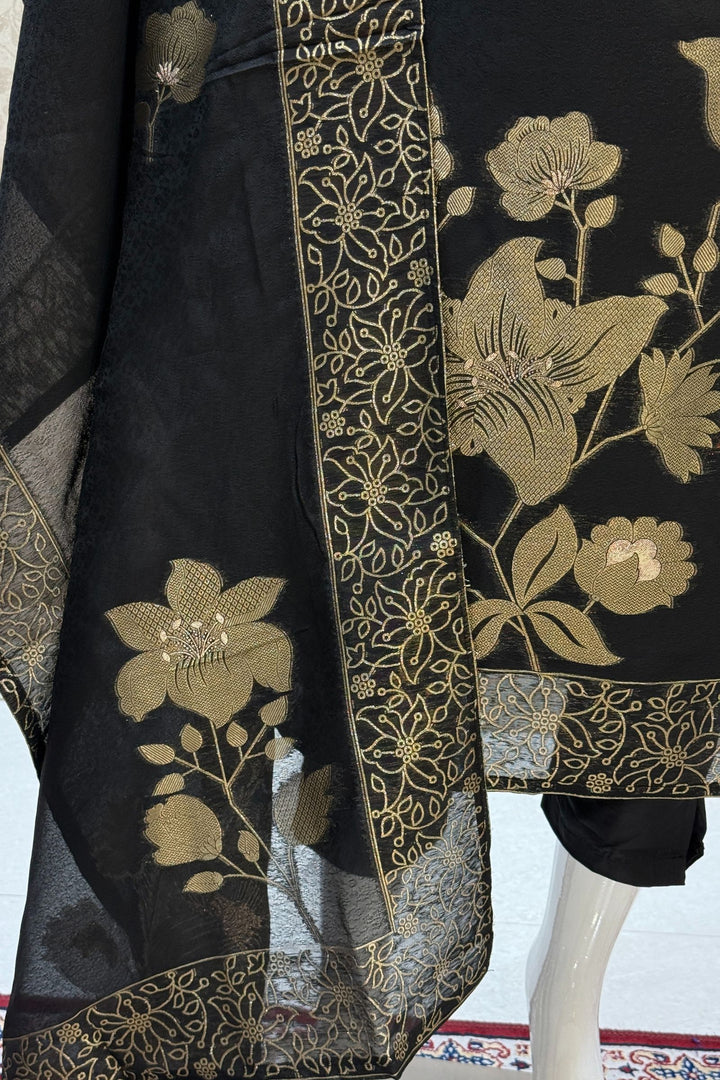 Black Jacquard, Zari, Sequins, Beads and Zardozi work Straight Cut Salwar Suit