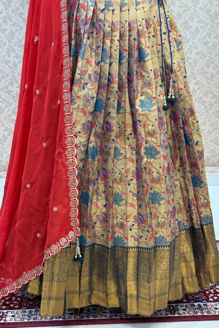 Designer Floral Banarasi Lehenga Set in Rani Pink and Gold