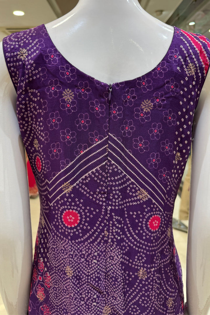 Purple Mirror, Kundan and Banaras work with Bandini Print Straight Cut Salwar Suit